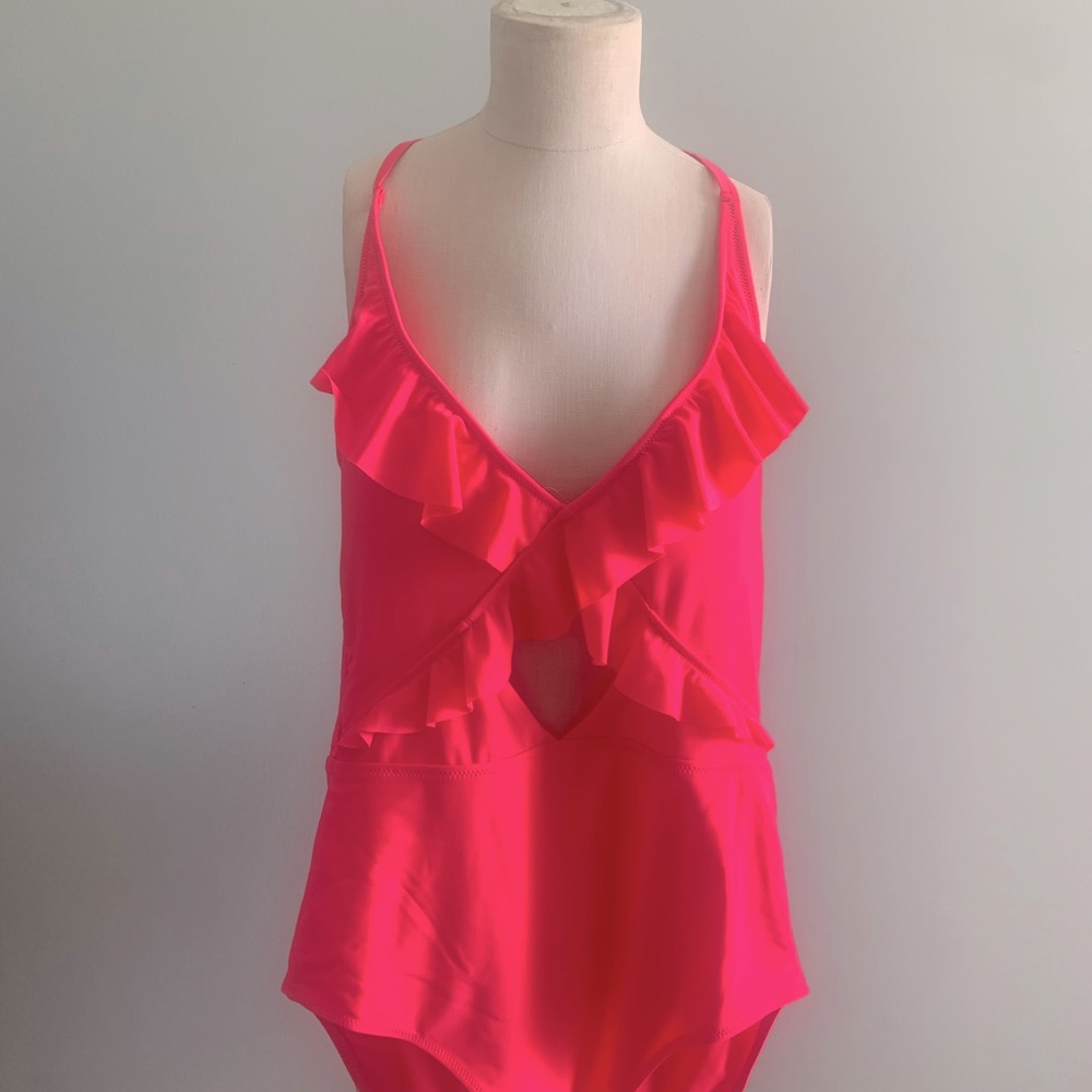 Aerie Pink Plunge Halter One Piece Swimsuit